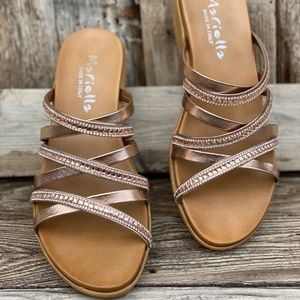 MARIELLA Bling Jewel Gold Copper Wedge Sandals 8.5